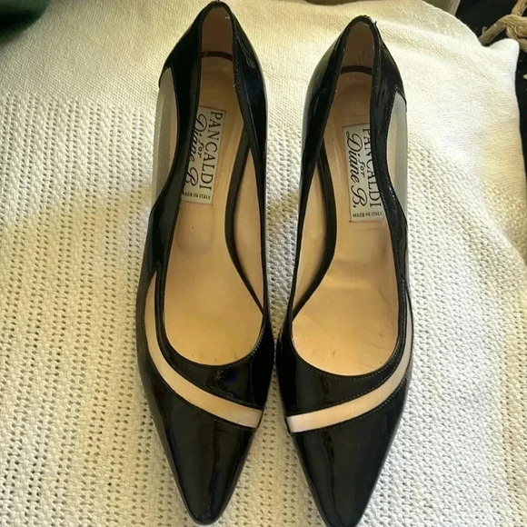 PANCALDI FOR DIANE B italian black river leather and mesh pumps shoes  39 1/2 - Picture 1 of 9